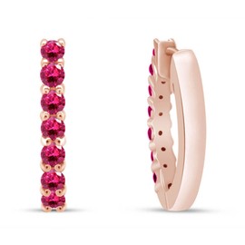 14k Rose Gold Over Sterling Silver Round Cut July Brithstone Ruby Hoop Earrings (0.64" Diameter, 0.7 Cttw)