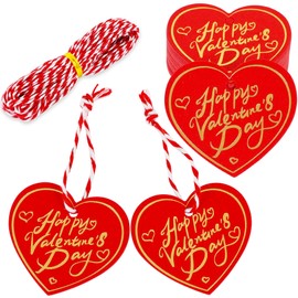 BEISHIDA 100PCS Valentine's Day Gift Tags,Red Heart Shaped Gift Paper Tags,Hang Labels,Bulk Kraft Gift Tags with Strings for Gift Bags,Candy Bags,Gift Wrapping,Wedding,Valentine's Day Decoration