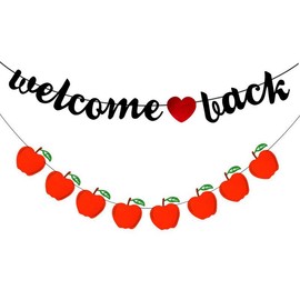 Welcome Back Banner Apple Sign Banner for Welcome Back to Campus Decoration First Day of Campus Bunting Classroom Bulletin Board Hanging Decoration Party Supplies