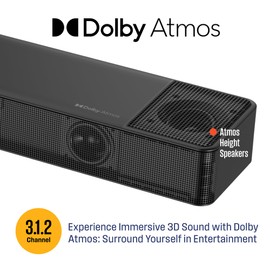 Westinghouse 3.1.2 Channel All-in-One Soundbar with Dolby Atmos and Dolby Digital Plus, Built-in Subwoofer and Dolby Atmos Height Speakers, 210W Surround Sound, Bluetooth, Easy Setup, Roku TV Ready