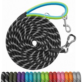Long Dog Leash for Dog Training 10FT/15FT/20FT/30FT/40FT/50FT/100FT Reflective Leash with 2 Hooks, Heavy Duty Dog Lead for Large Medium Small Dogs Outside Walking Camping Yard, Black 15FT