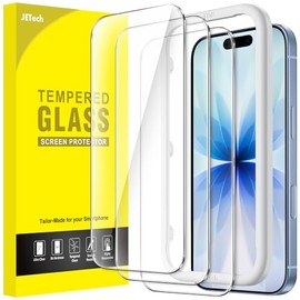 JETech Protector de pantalla para iPhone 17 de 6.3 pulgadas, película de vidrio templado con herramienta de fácil instalación, dureza 9H, compatible c