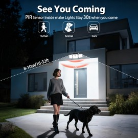 INCX Solar Motion Sensor Lights Outdoor, 3 Heads Security Lights Solar Powered, 156 LED Flood Light Motion Detected Spotlight for Garage Yard Entryways Patio, IP65 Waterproof, White, 1 Pack