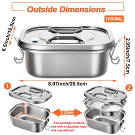 Romooa 2 Pieces Metal Bento Box for Adults Metal Lunch Box Stainless Steel Bento Containers Leakproof Dual Tiers Lunch Container With Airtight Valve Handle Dishwasher Safe(Medium)