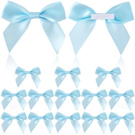 Pndeyo 15pcs Self-Adhesive Wrap Bows, Soft Non-Faded Satin Ribbon Bow, Premade Craft Bowknot for Christams Wedding Birthday Party Bridal Shower Decorations- Blue