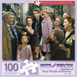 Bits and Pieces - 100 Piece Jigsaw Puzzle for Adults 38 cm x 48 cm - It's A Wonderful Life - 100 pc Christmas Family Holiday Movie Jigsaw