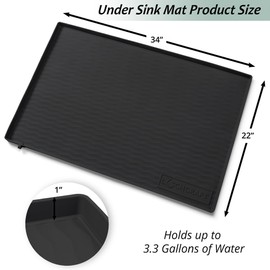 LochCraft Premium Under Sink Mat - Water Proof, Silicone Under Sink Liner for Organizing and Waterproofing - Ideal for the Kitchen, Bathroom, and Laundry Room, Fits 36 Inch Cabinet (34x22, Black)