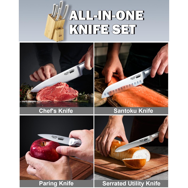 Cooks Standard Kitchen Knife Set with Block 6-Piece, Stainless Steel