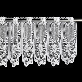 Molaxhome White Short Lace Cafe Valance,Semi Sheer Window Decor for Kitchen Cafe Dinning Bath Room (White-05, 160 x 30 cm)