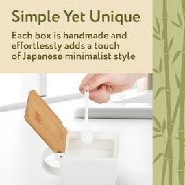 IMPRESA 2-Pack Japanese-Style Salt Box - Moisture-Barrier Lid Salt Cellar with Hinged Lid for Minimalist Decor & Kitchen Decor - Easy-Access Serving Container with Spoon - White Ceramic
