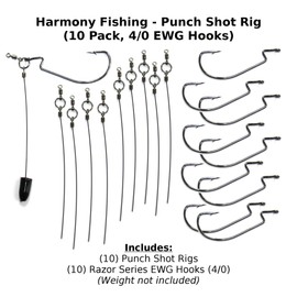 Punch Shot Rig Kit (4/0 EWG Hooks) [Interchangeable Hook Leadered Punchshot Rig] (10 Pack)