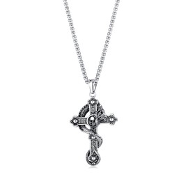 YQSLIN Best Crucifix Men Wearing Cross Necklace Mens Silver Simple Jesus Skull Pendant Necklaces for Women
