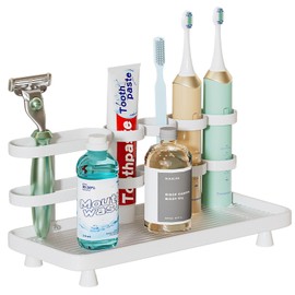 YOOLENS Electric Toothbrush Holder for Bathroom Countertop 5 Metal Slots Toothpaste Razor Mouthwash Organizer, White