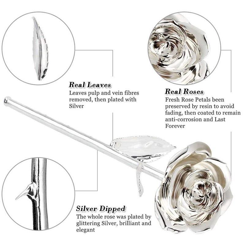 24k Gold Rose Flower Long Stem Straight Handle Ornament Handcrafted