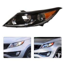 Ringmaster For 2013 2014 2015 2016 Kia Sportage Headlamp Headlight Assembly w/LED DRL Halogen Headlight Front Head Lamp Replacement Clear Lens Chrome Housing (Left Driver Side)