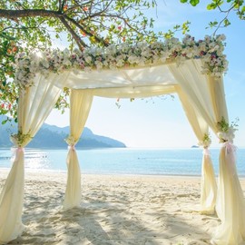 Wedding Arch Draping Fabric Ivory Arch Drapes Sheer Backdrop Curtain for Ceremony Photo Wedding Decor 19Ft Length x 28" Width 4Panels