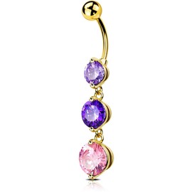 OUFER 14G Gold Belly Button Piercing Chirurgenstahl 316L Belly Ring Rosa und Violett CZBauchnabelpiercing Mit Anhänger Innengewinde Bauchnabelring für Frauen 10 mm