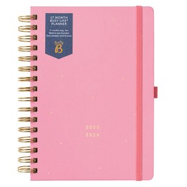 Busy B A5 Diary - Mid-Year 17 Month Busy Life Planner - Aug '25 - Dec '26 – Pink Journal – Week-to-View Academic Planner with Dual Schedules, Tear-off lists, Pen Loop, Storage Pocket & Elastic Closure