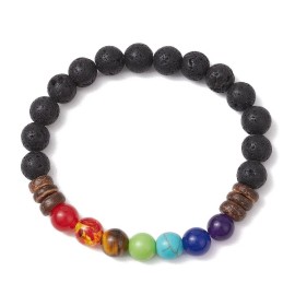 LZD Gemstone Lava Beaded Bracelet Women Resin Amber Bead Chakra Healing T65