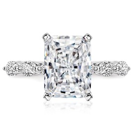Michooyel S925 4.0 ct Diamond Engagement Ring Wedding Ring Radiant Cut Cubic Zirconia Sterling Silver Fine Jewellery For Women, Sterling silver, rhodium