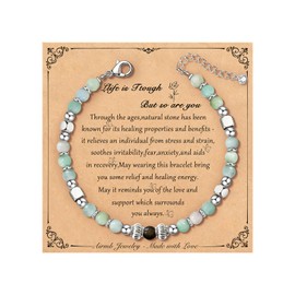Partm Inspirational Gifts for Women Friends Birthday Bracelets for Women Dainty Moonstone Natural Stone Strand Bracelet 925 Silver Plated Beaded, Unique Gifts for Friend Daughter Mom Sister Gifts Jewelry