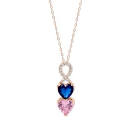 EVE'S ADDICTION Custom 2 Stone Rose Gold Tone Infinity Heart Drop Birthstone Necklace, 16" Chain with 2" Extender - Gifts for Mom