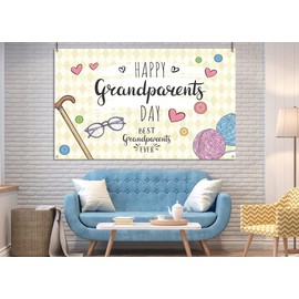 Nepnuser Happy Grandparents Day Photo Booth Backdrop School Event Retirement Love Grandparents Party Decorations Grandpa Grandma Holiday Photo Wall Decor (5.9×3.6ft)