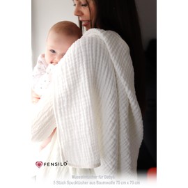 FENSILO Muslin Cloths Baby | Pack of 5 | Burp Cloths Baby | 6 Layers | 70 x 70 cm | Absorbent Muslin Nappies | Fabric Nappies | Tested for Harmful Substances Burp Cloths for Boys and Girls Baby Muslin