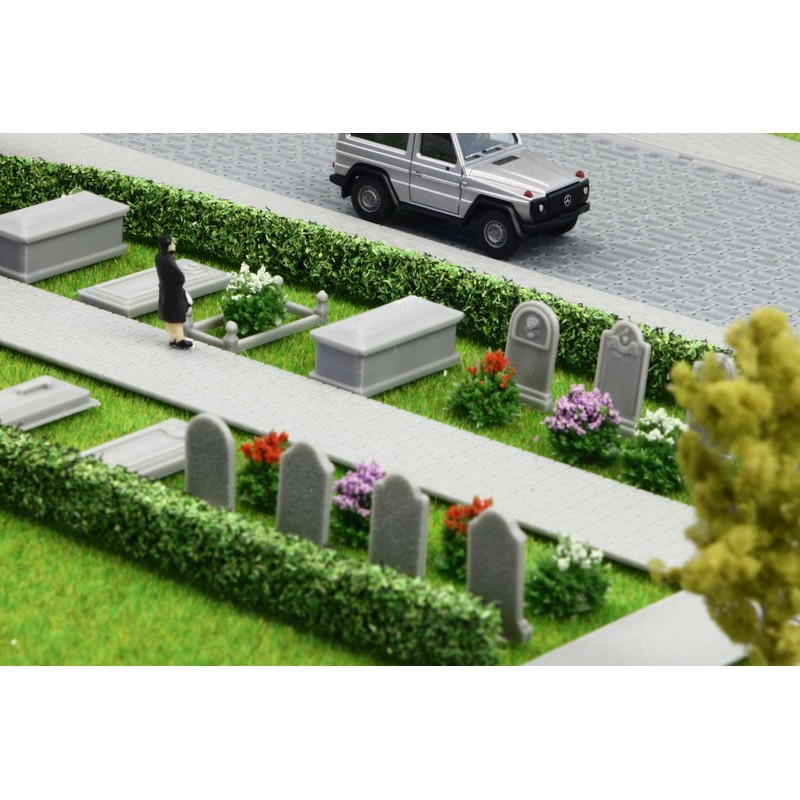 Overdrive-Racing Scale N 1:160 Cemetery Gravestones 19 Pieces Graves Crypt