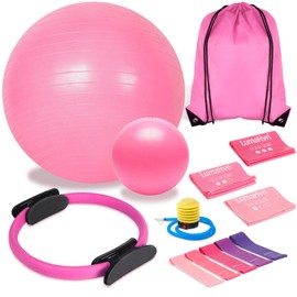 LumaHvn Pilates Essentials Kit for Home Workouts, Pink Pilates Equipment with Pilates Ring and Ball Set for Beginners,Workout Bands Resistance for Women, Large Yoga Ball for Pregnancy & Exercise
