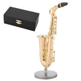 Fyearfly Small Exquisite Saxophone, Miniature Alto Saxophone Replica with Stand and Case, Gold Plated Instrument Model Ornaments Premium Gift for Home Decoration