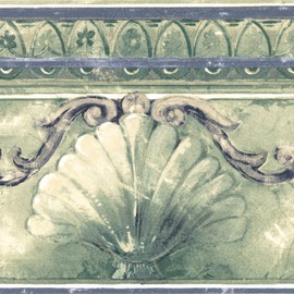 Concord Wallcoverings Wallpaper Border Vintage Pattern Seashells Ornaments for Cottage Bedroom Bathroom, Gray Beige Blue, 15 ft by 7 in ‎KS74371