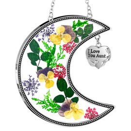 KY&BOSAM New Sunface Moon Suncatcher Stained GlassWindchimes Pressed Flower Moon Embedded in Glass with Metal Trim I Love You Aunt Heart Charm Gifts for Mother`s Day Birthday