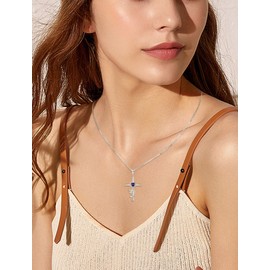 JIWOY Butterfly Cross Necklace 925 Sterling Silver Crucifix Pendant Heart Created Amethyst Religious Jewelry for Women