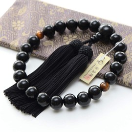 念珠 Dot Quartz Mala For Men 22 Ball Glazed with Ebony 2, Celestial Tiger Eye Stone Silk Tufted Luxury Zippered Mala Bag [略式 Mala Fighters 念珠 Kyoto Funeral Funeral, Mother, Prayer Beads in 念珠 Container 2000100900321]