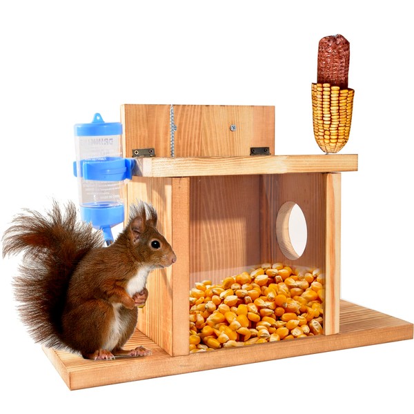 ChezMax Squirrel Feeder with Auto Water Bottle for Outside Winter,