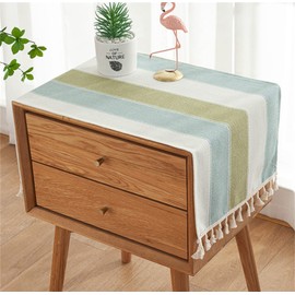 Utobanh Simple Bedside Table Tassel Cover Cloth, Suitable for Bedside Table TV Microwave Washing Machine Refrigerator Dust Cover (Blue Green, 15.7 * 35.4 inches)