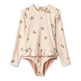 LDIOIF Toddler Girls Long Sleeve Swimsuit Zipper Rash Guard One Piece Bathing Suit UPF50 Pink Cherry Sunsuit w/Ruffle 18-24M