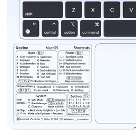 Devino® Shortcuts Sticker Mac OS for 13-16 Inch MacBook Pro Air M1 M2 / Intel Transparent (Ventura/Monterey/Big Sur/Catalina/Mojave) Sticker German (10, Transparent Black)