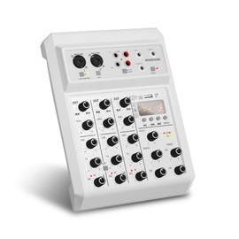 MOREFAND Audio Mixer, Sound Board Mixing Console with 4 Channel Digital USB Bluetooth Echo Delay Effect, Live Streaming, Podcasting (RE-405 4 canales),48V Phantom Power Stereo DJ Mixers for Recording