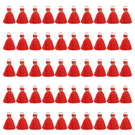 JAKOUE 50 Pcs Red Mini Tassels - Premium Silky Craft Tassels for Jewelry, Keychains, Bookmarks & DIY Accessories (Small Charms for Bags/Gifts)
