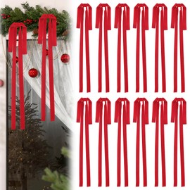 Medoore 12 Pcs Large Velvet Christmas Bow 23.6x15.7 Inch Christmas Staircase Wreath Bows Rustic Crafts Gift Ribbon Bows Vintage Christmas Tree Topper Bows for Xmas Indoor Outdoor Decorations, Red