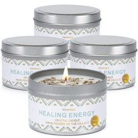 White Sage Candle 4 Pack, 220 Hours Burn Time, Sage Leaf, Crystal Salt & Essential Oil, Healing Candle