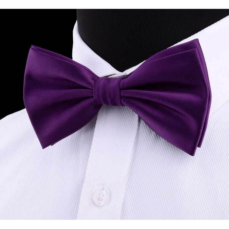 Gusleson Mens Solid Purple Bow Tie Pre-tied Wedding Bowtie and