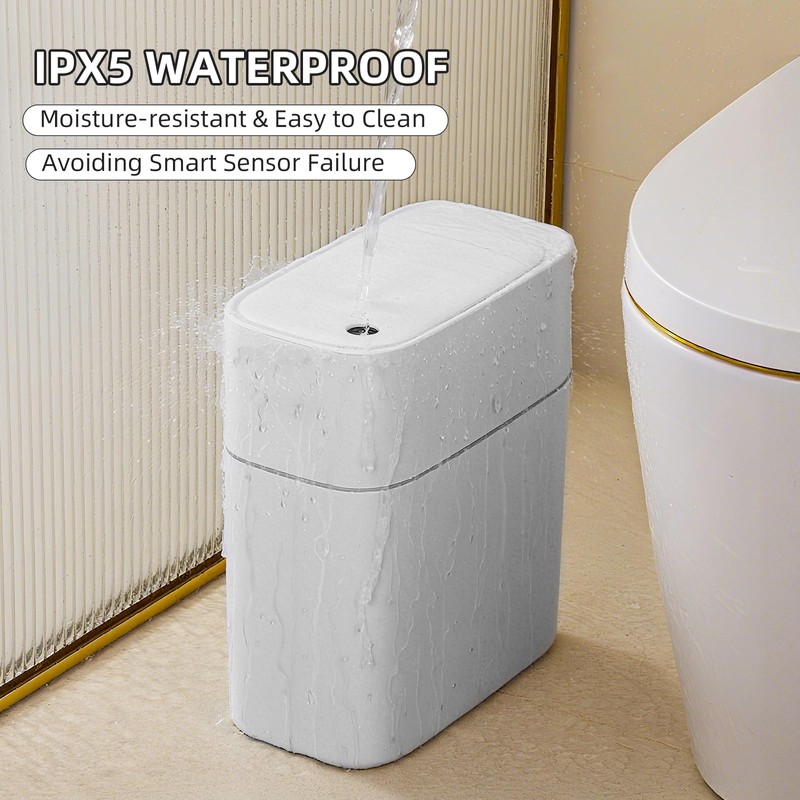 JUDRDO 3.5 Gal Slim Touchless Bathroom Trash Can, Automatic Diaper