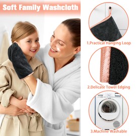 PHOGARY Wash Cloths 8 Pack, Microfiber Coral Fleece Facial Cloths, Super Soft and Absorbent Face Towel Bath Washcloth Mitt for Sensitive Skin, Reusable Makeup Remover Cloth, Black Washcloths 6x9in