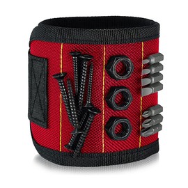 Magnetic Wristband For Holding Screw - With Strong Magnets, Made From Magnetic Polyester With Lightweight Powerful Magnets, Perfect Tool Birthday Gift For Men (Red)