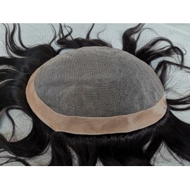 Real Hair Toupee for Men, NLW Toupee Fine Mono Centre with Poly Around Hair Replacement System, Natural Real Hair Piece for Men, Hair Real Hair Wigs, 9 x 7 Inch Mono (10 x 8)