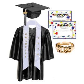 Medium Black Shiny Preschool and Kindergarten Graduation Cap and Gown, Tassel and 2019 Charm