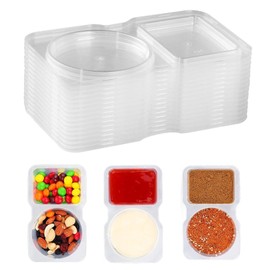 QUIIEOSKIA 20 Pcs Reusable Snack Pack Containers, Small Snack Pots 2 Compartments, Double Compartment Condiment Containers with Lids, Reusable Plastic Portable Storage Food Sauce Dip Pots with Lids